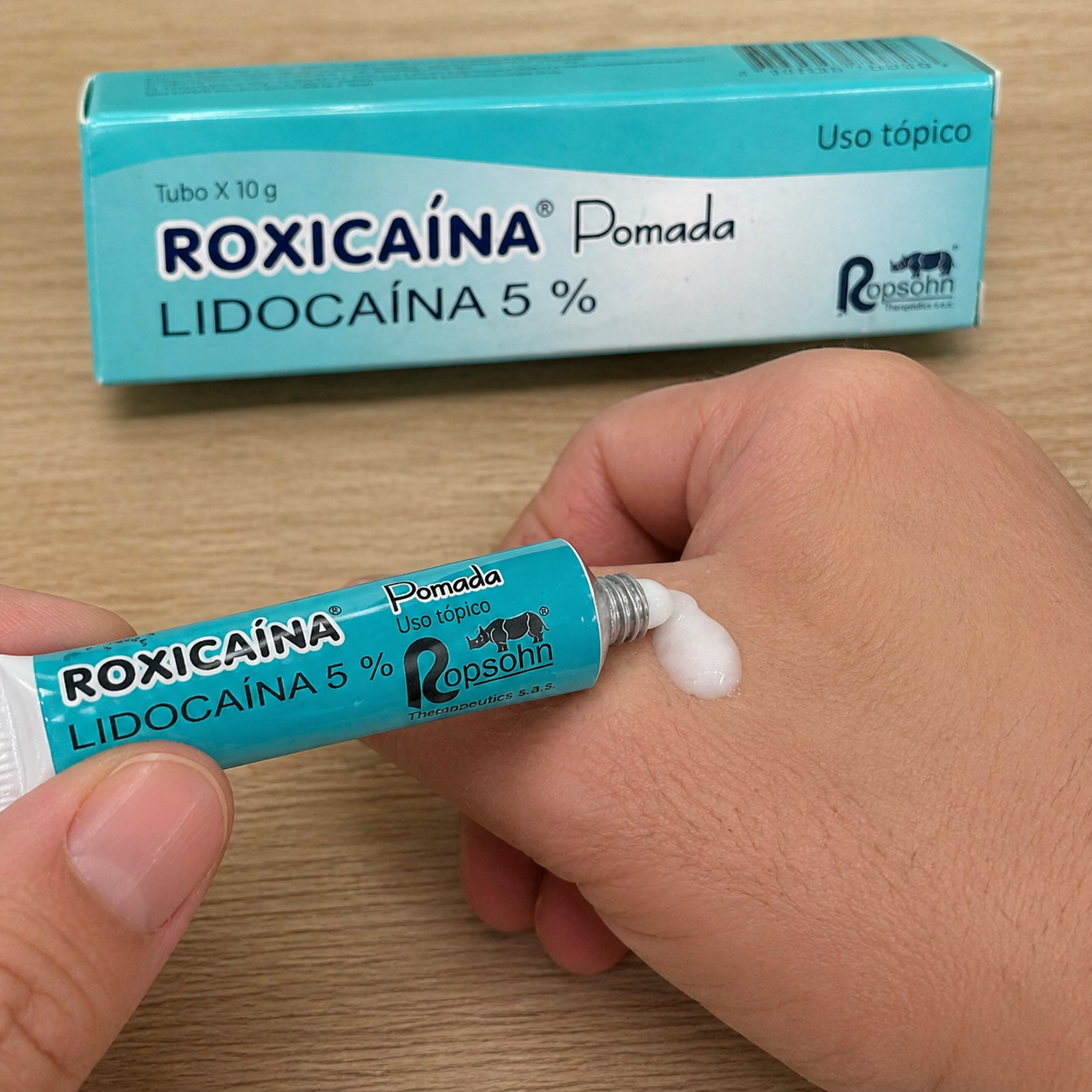 Roxicaina pomada lidocaína 5% tubo 10g aplicación tópica para alivio rápido del dolor en piel