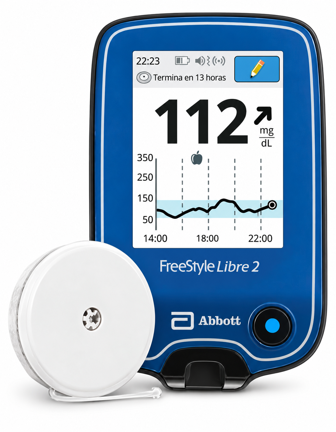 Sensor FreeStyle Libre 2 Plus Abbott para monitoreo continuo de glucosa, diseñado para facilitar el seguimiento de los niveles de glucosa.
