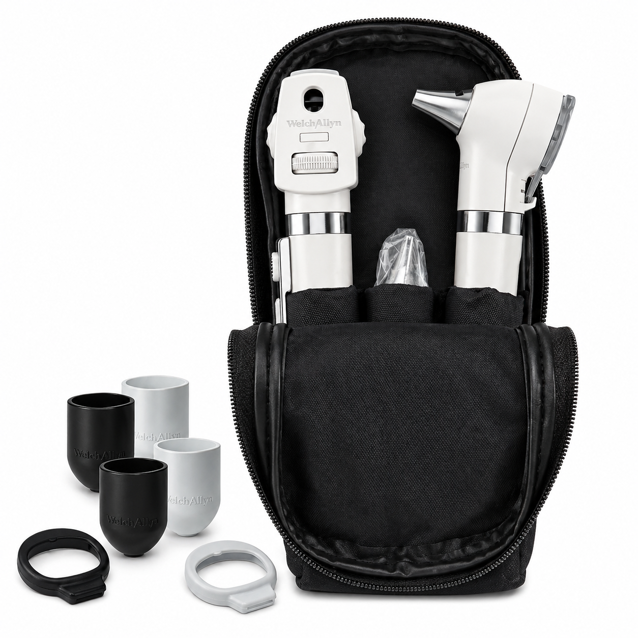 Set diagnóstico Welch Allyn con otoscopio y oftalmoscopio en estuche con accesorios, equipo médico portátil para evaluación clínica