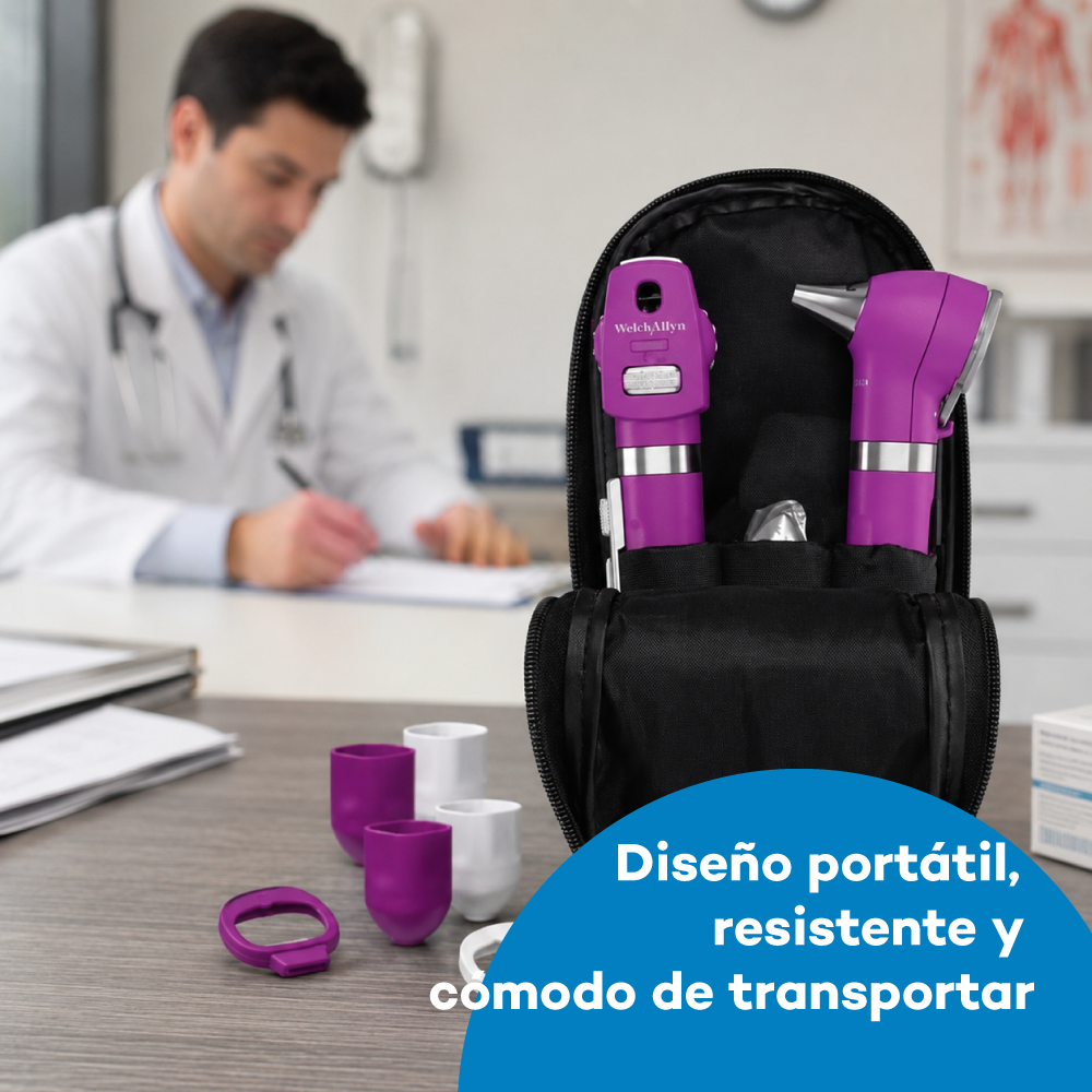 Set portátil Pocket LED Welch Allyn con estuche blando, accesorios de protección y diseño resistente