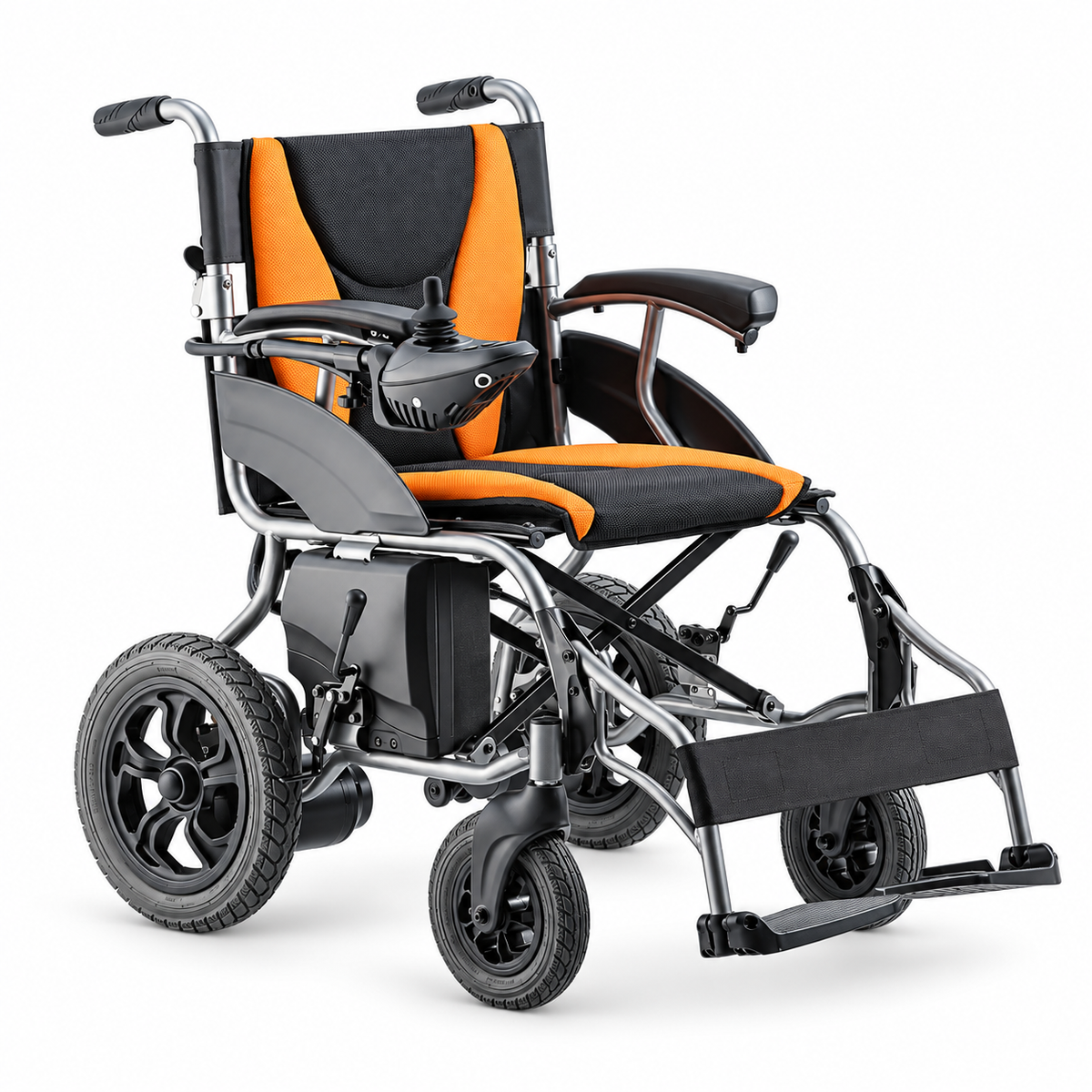 Silla de ruedas eléctrica Yuwell color negro, referencia D210B, diseñada para brindar movilidad, comodidad y autonomía durante los desplazamientos.