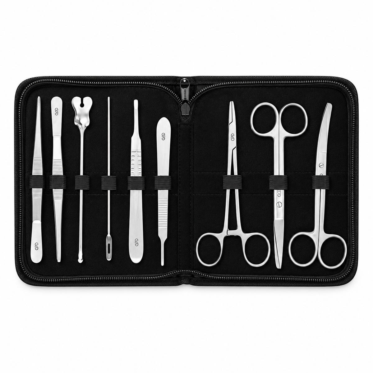 Sistema de disección GMD referencia GMD-KD-9PCS en acero inoxidable, diseñado para prácticas académicas y procedimientos de precisión.