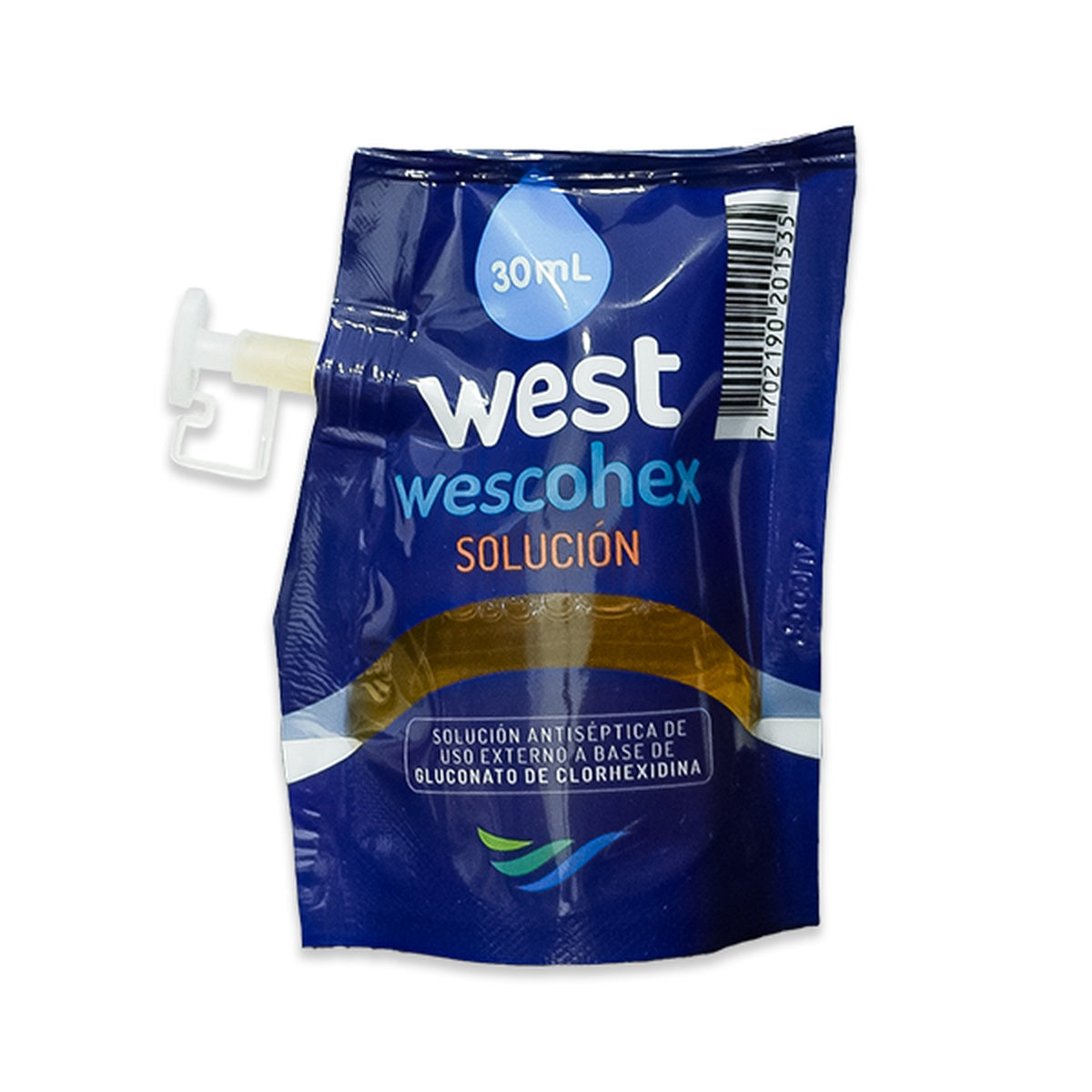WESCOHEX Solución 2.3% en bolsa de 30 ml, antiséptico líquido naranja con 2% de Gluconato de Clorhexidina, para preparación quirúrgica.