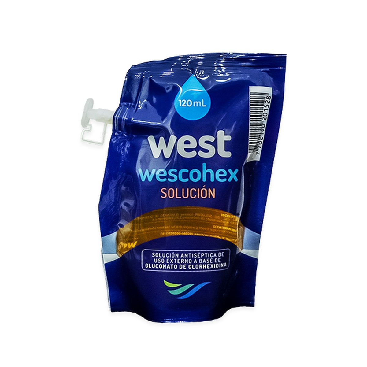 WESCOHEX SOLUCION BOLSA FLEX 120 ML, solución tópica germicida de color naranja, diseñada para la preparación del campo quirúrgico.