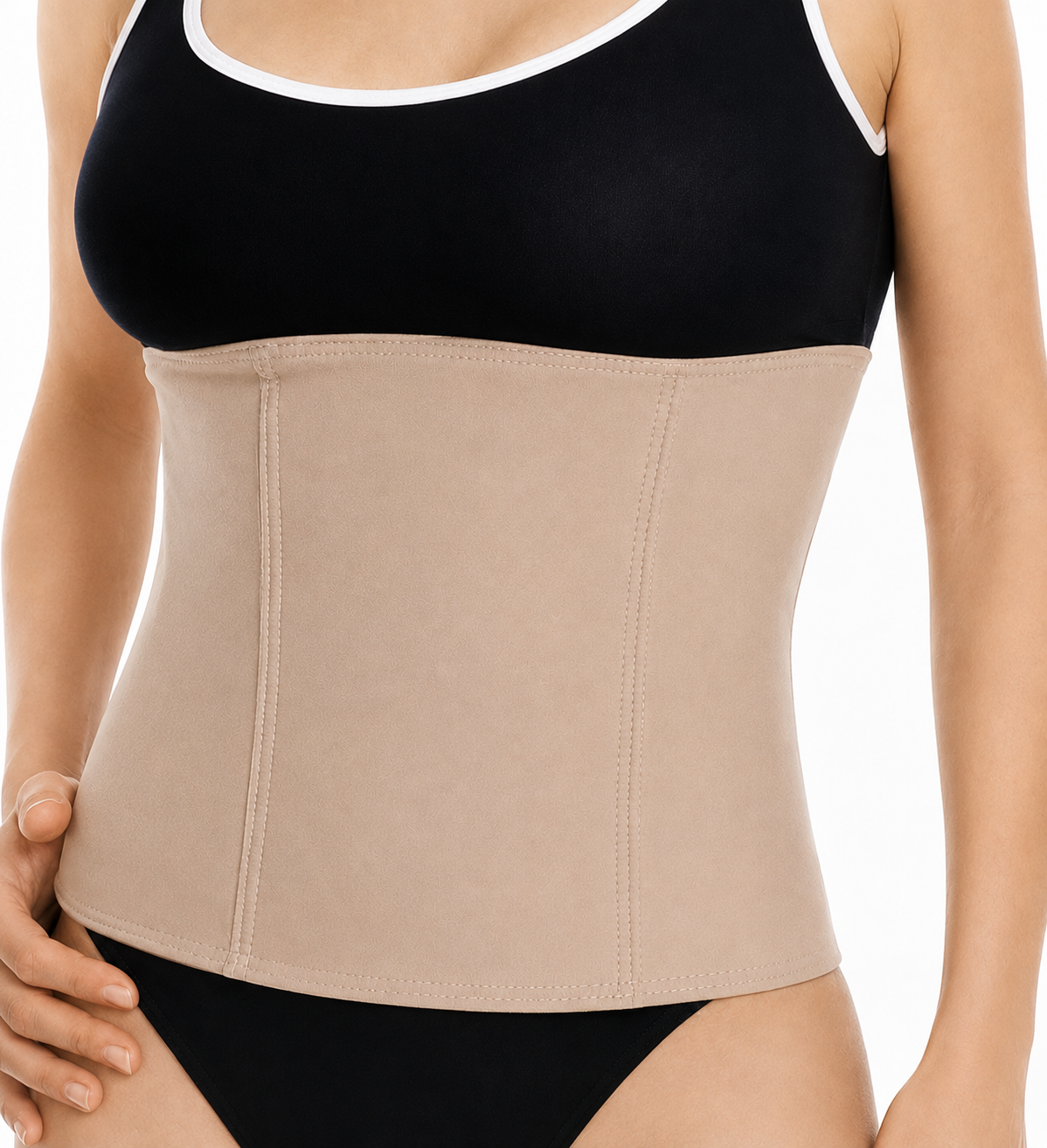 Soporte abdominal Kromia de 23 cm color habano talla S-M, diseñado para brindar compresión, ajuste y soporte abdominal.