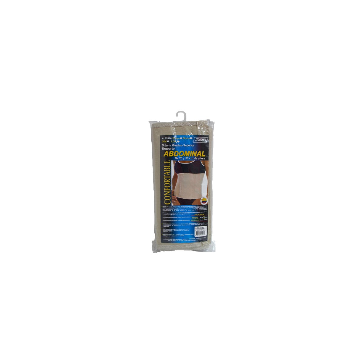 Soporte Abdominal de la marca [Marca], modelo [Referencia], en color habano, confeccionado con tela bondeada y elástico, altura de 23 cm, diseñado para contención de hernias abdominales y soporte post-quirúrgico.