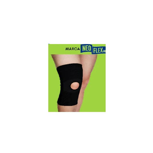 Soporte elástico para rodilla NEOFLEX KN-007-XL, color negro, tamaño T/XL, con estabilizadores laterales y diseño anatómico.