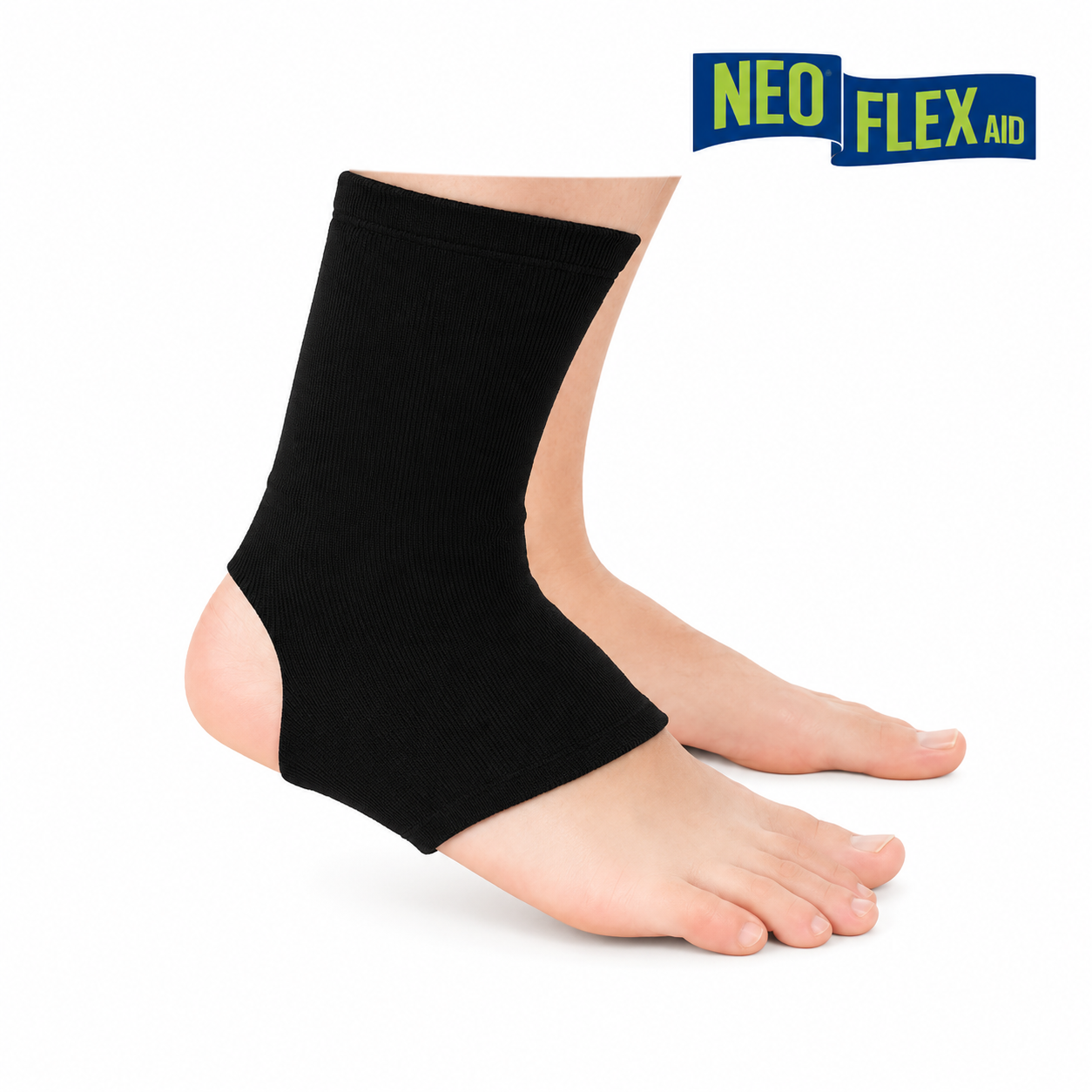 Soporte elástico para tobillo Neoflex AK-001-L negro talla L, diseñado para brindar compresión, estabilidad y soporte.