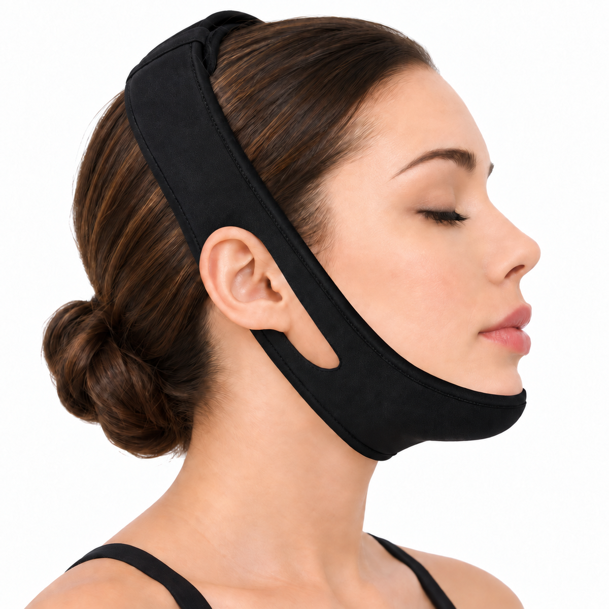 Mentonera de soporte color negro, talla única, referencia 6189, diseñada para ofrecer ajuste cómodo, sujeción y estabilidad en la zona del mentón.