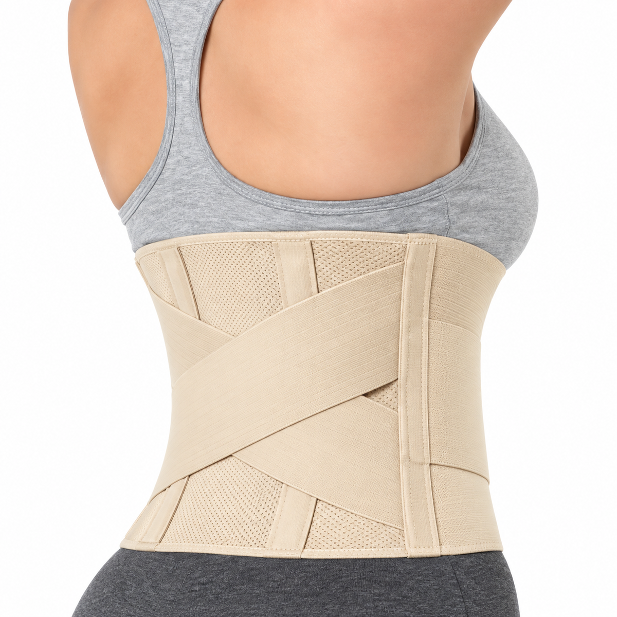 Faja lumbar KM037 con soporte lumbosacro ajustable, diseñada para brindar estabilidad, compresión y comodidad en la zona lumbar.