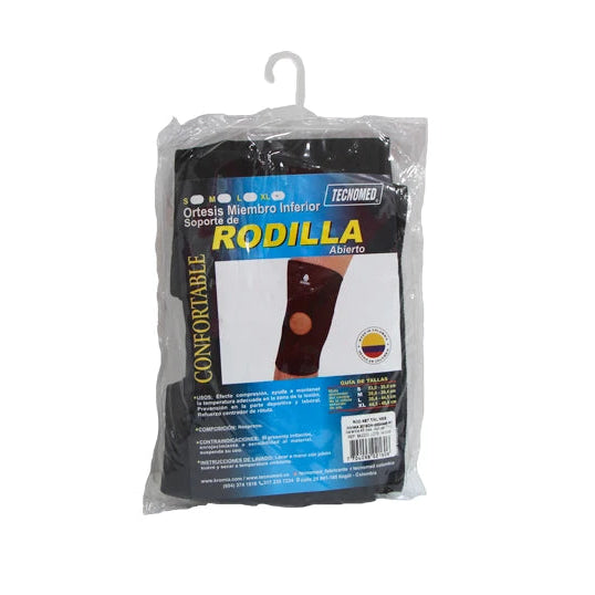 Soporte de rodilla abierto Kromia, talla S, color negro, diseñado para brindar soporte y estabilidad en lesiones.
