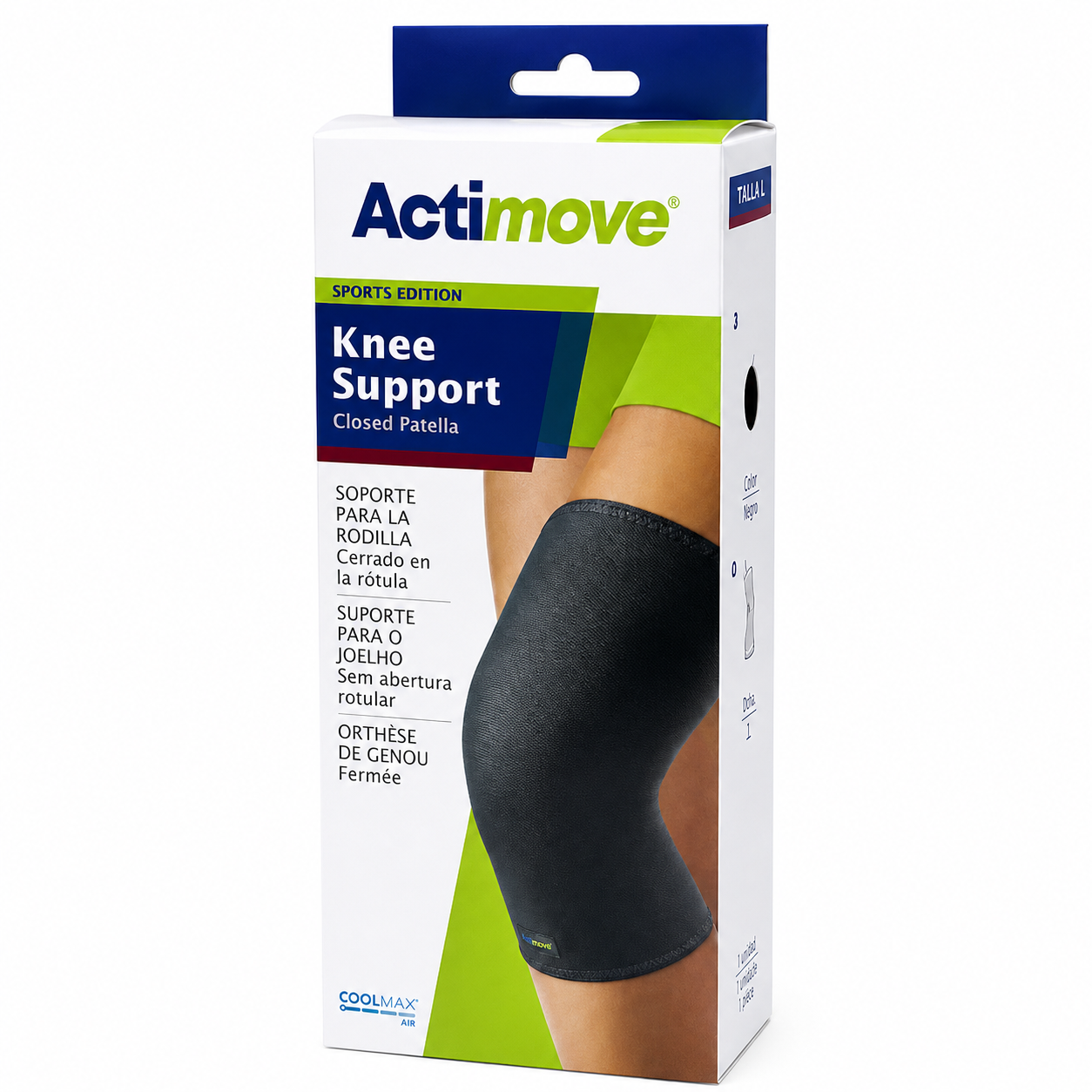 Empaque de soporte de rodilla Actimove Sports Edition talla L con estabilización de la patela.