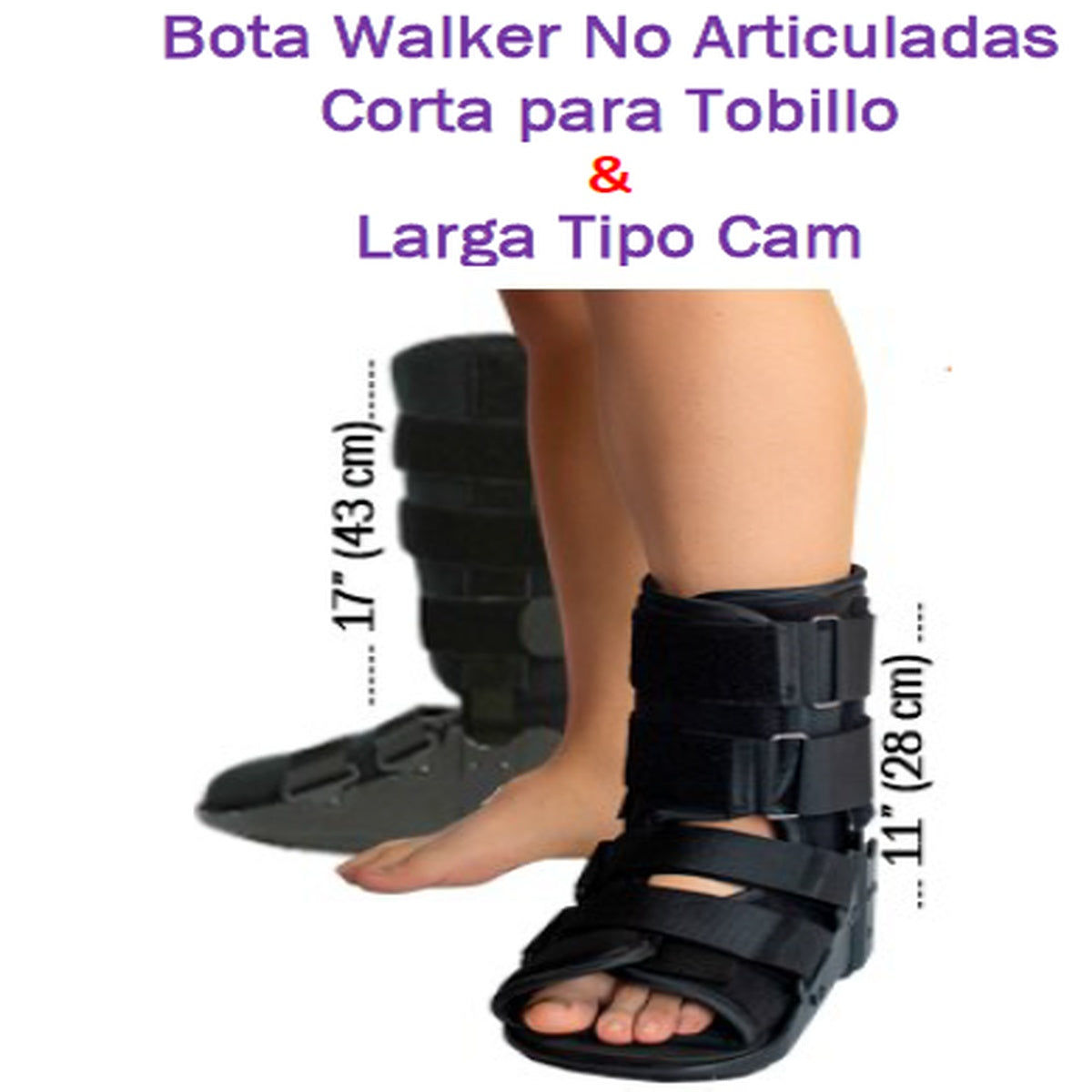 Bota para tobillo tipo Walker de 11" en color negro, fabricada en poliuretano, con diseño anatómico y suela antideslizante.