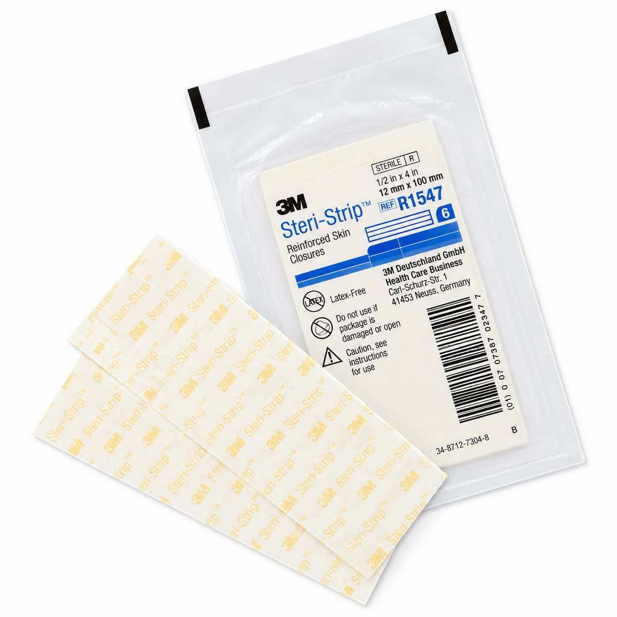 Steri-Strip referencia R1547 de 12 mm x 100 mm, cinta adhesiva médica diseñada para apoyar la aproximación de bordes de pequeñas heridas.