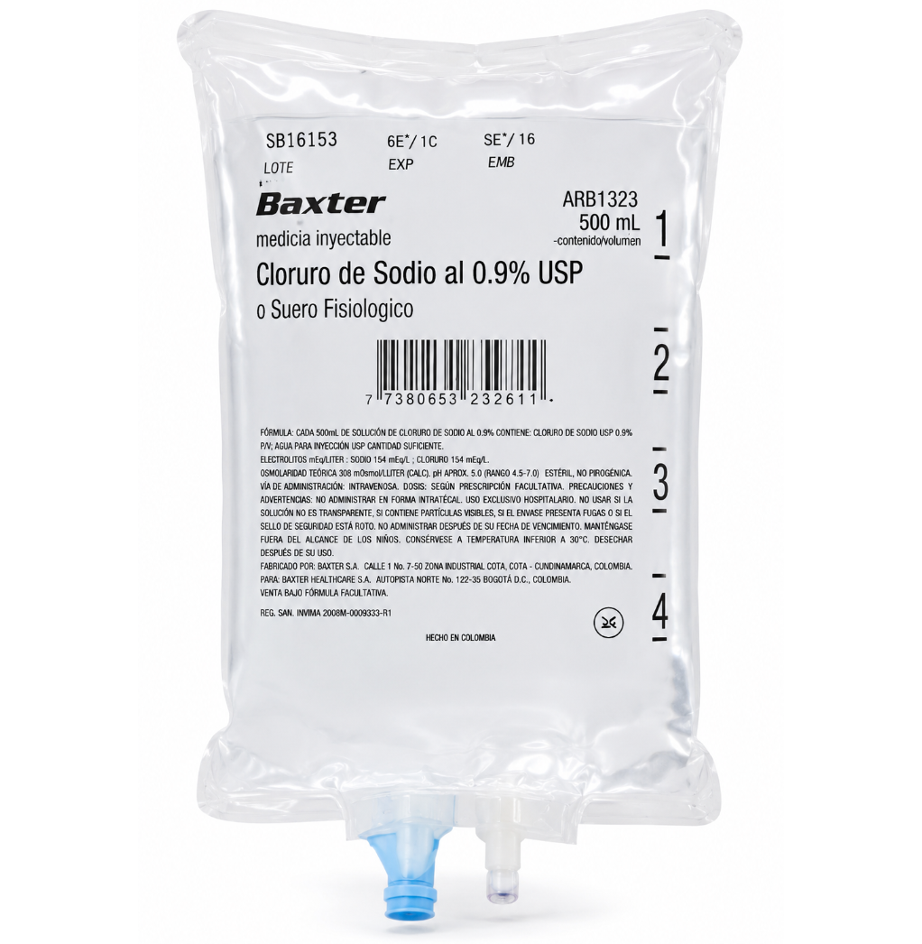 Solución Salina Normal 0.9% 500ml - Baxter ARB1323