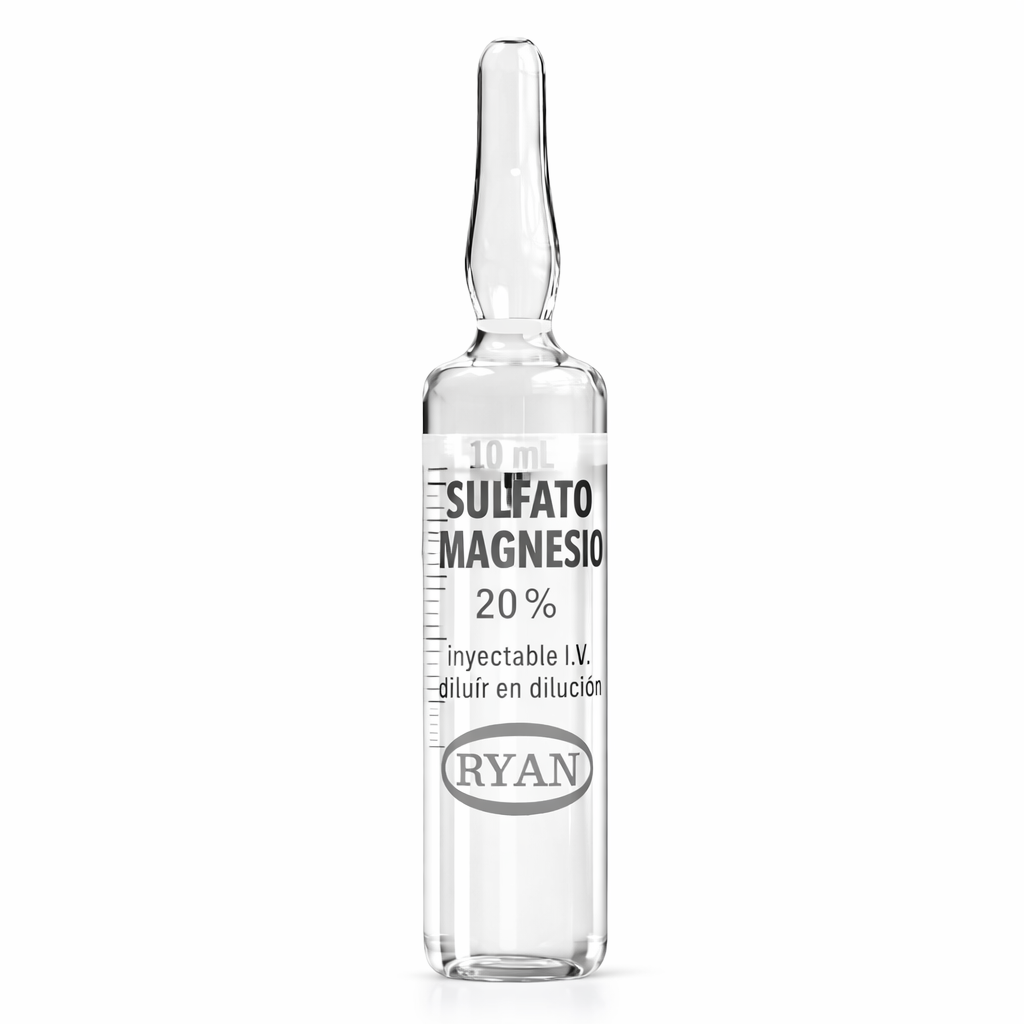 Sulfato de magnesio 20% 2g/10ml ampolla Ryan inyectable uso médico