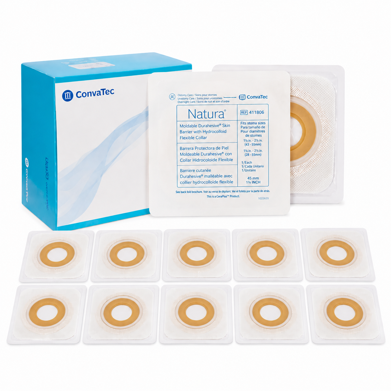 SURFIT Natura Barrera Moldeable Convexa 45 mm Convatec Caja x10 Unidades, barrera para ostomía con diseño convexo y ajuste moldeable, diseñada para brindar mejor adaptación, protección cutánea y comodidad durante el uso diario.