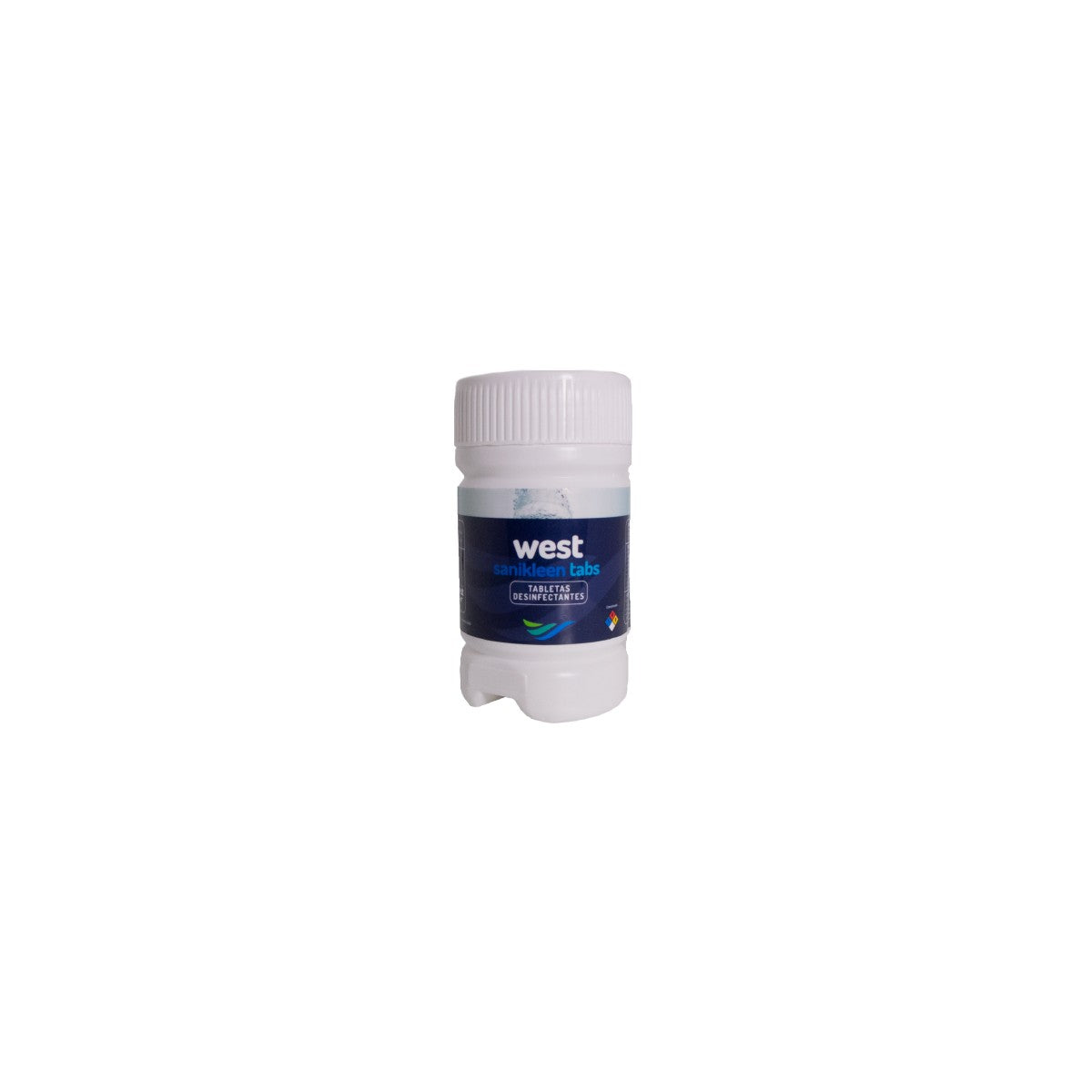 Tabletas efervescentes Sanikleen Tabs, blancas y planas, con 1.7 g de dicloroisocianurato de sodio para desinfección efectiva.