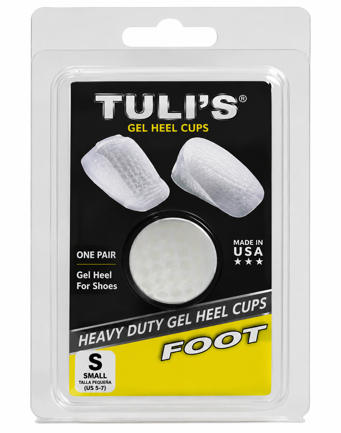 Talonera Tulis de gel talla S para alto impacto, diseñada para absorber impactos y brindar soporte, amortiguación y comodidad en el talón durante la marcha.