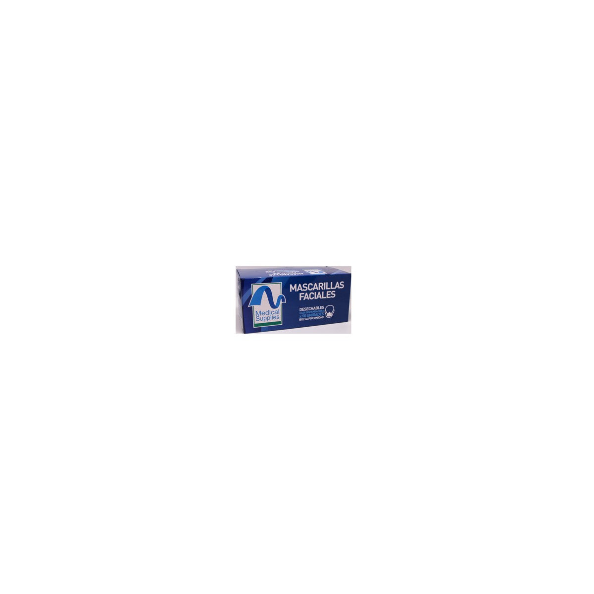 Tapaboca azul individual de la marca Medical Supplies, presentado en caja de 50 unidades, fabricado en material no tejido.