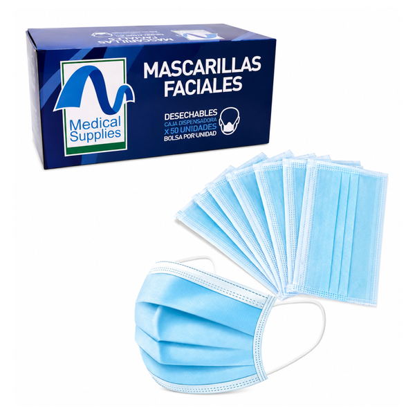 Tapabocas con elásticos Medical Supplies caja por 50 unidades para protección respiratoria y uso clínico