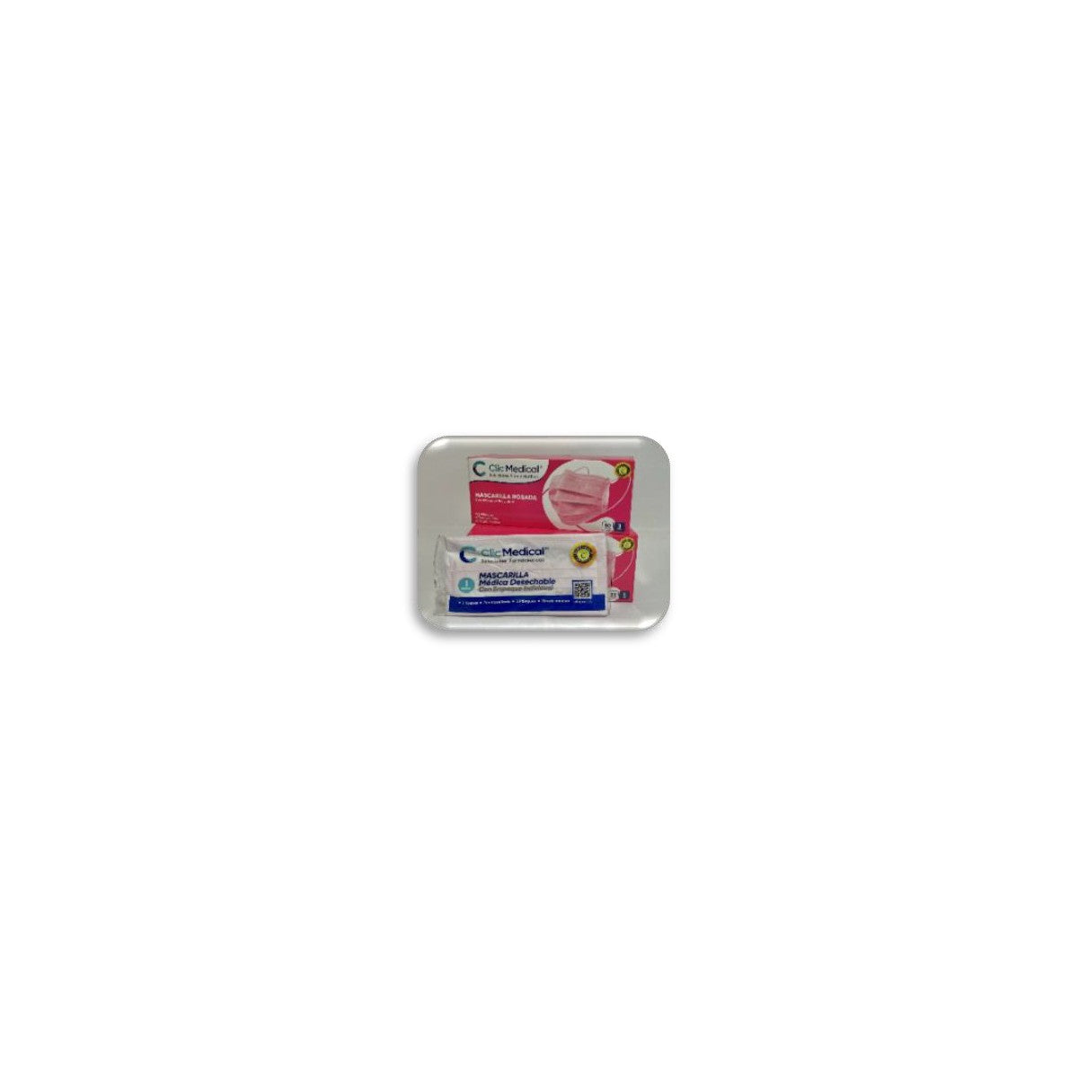 Tapabocas desechable de 3 capas en color rosado, presentado en caja de 50 unidades, ideal para uso clínico y protección personal.