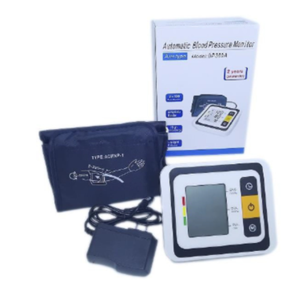 Tensiómetro de brazo digital automático BP369A, con pantalla LCD, mide presión arterial y pulso, color blanco y negro, incluye brazalete.