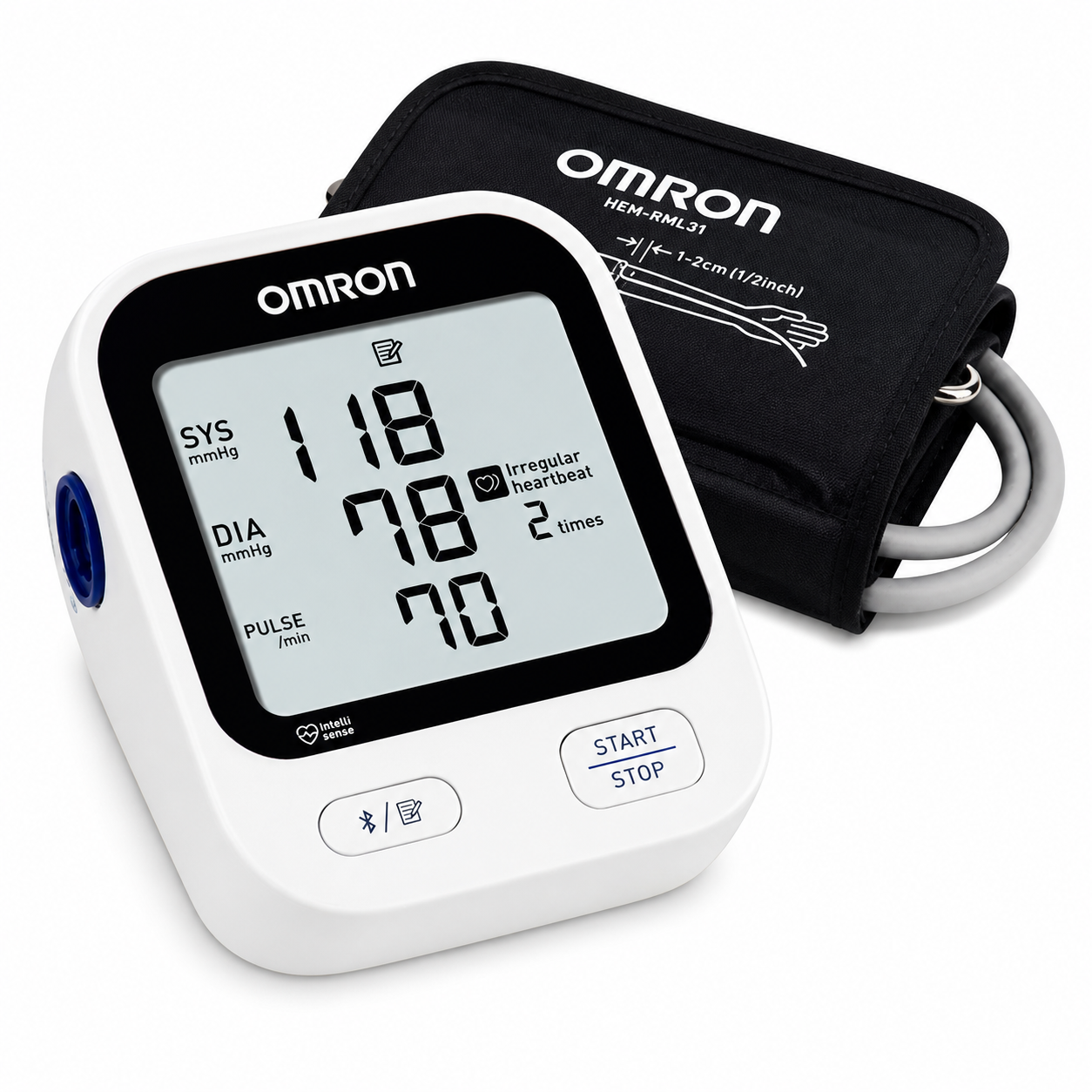 Tensiómetro digital automático Bluetooth Omron HEM-716DT2 con brazalete y pantalla para medición de presión arterial