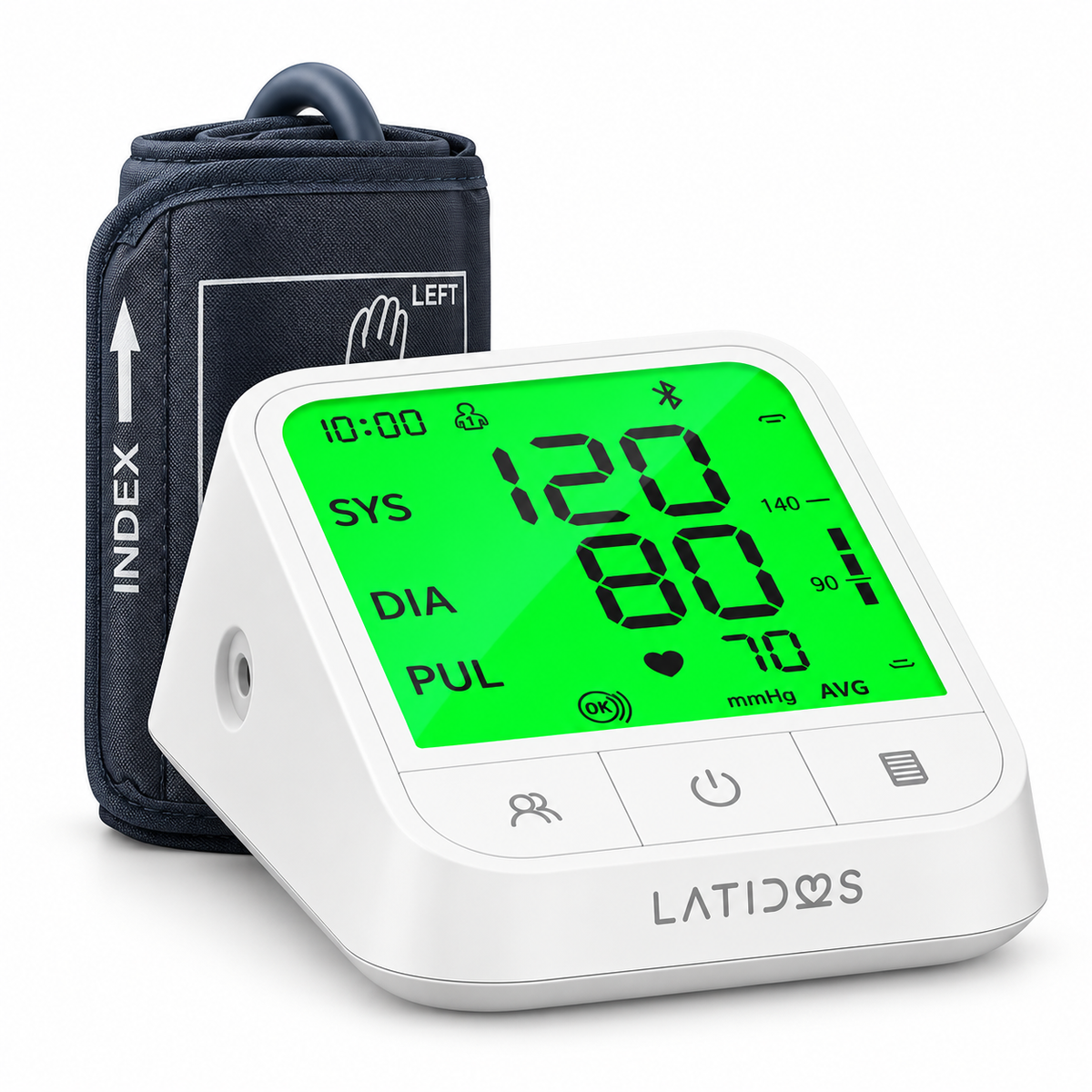 Tensiómetro digital Latidos GMD-BPM-30C con conectividad Bluetooth, diseñado para medir la presión arterial y facilitar el seguimiento de resultados.