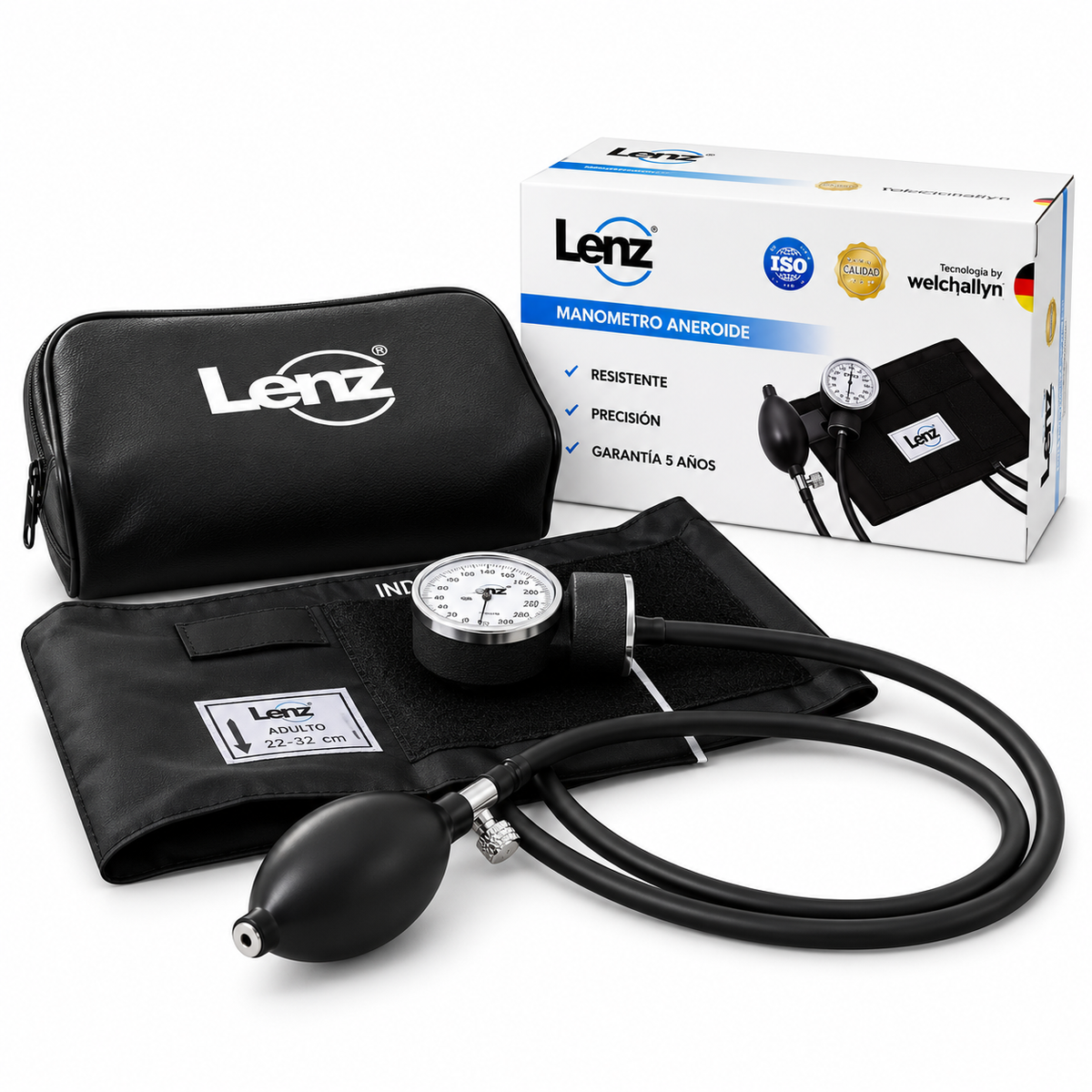 Tensiómetro manual Lenz color negro referencia XB11300, diseñado para apoyar la medición de la presión arterial en entornos clínicos y profesionales.