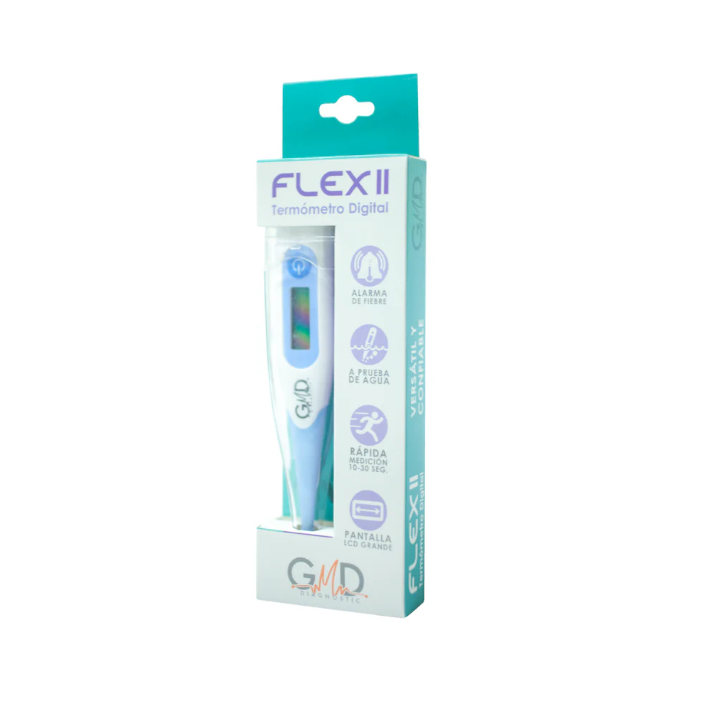 Termómetro digital Flex II GMD-FD-33 con pantalla LCD y punta flexible para medición rápida y cómoda de temperatura corporal