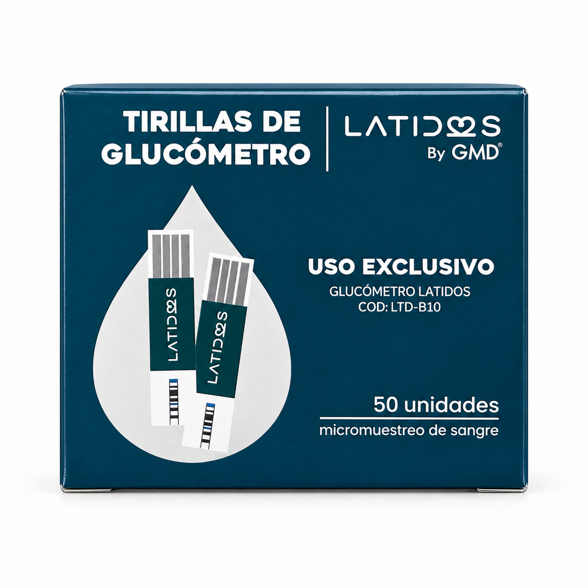 Tiras reactivas para glucómetro Latidos LTD-B10, caja de 50 unidades para medición de glucosa en sangre.