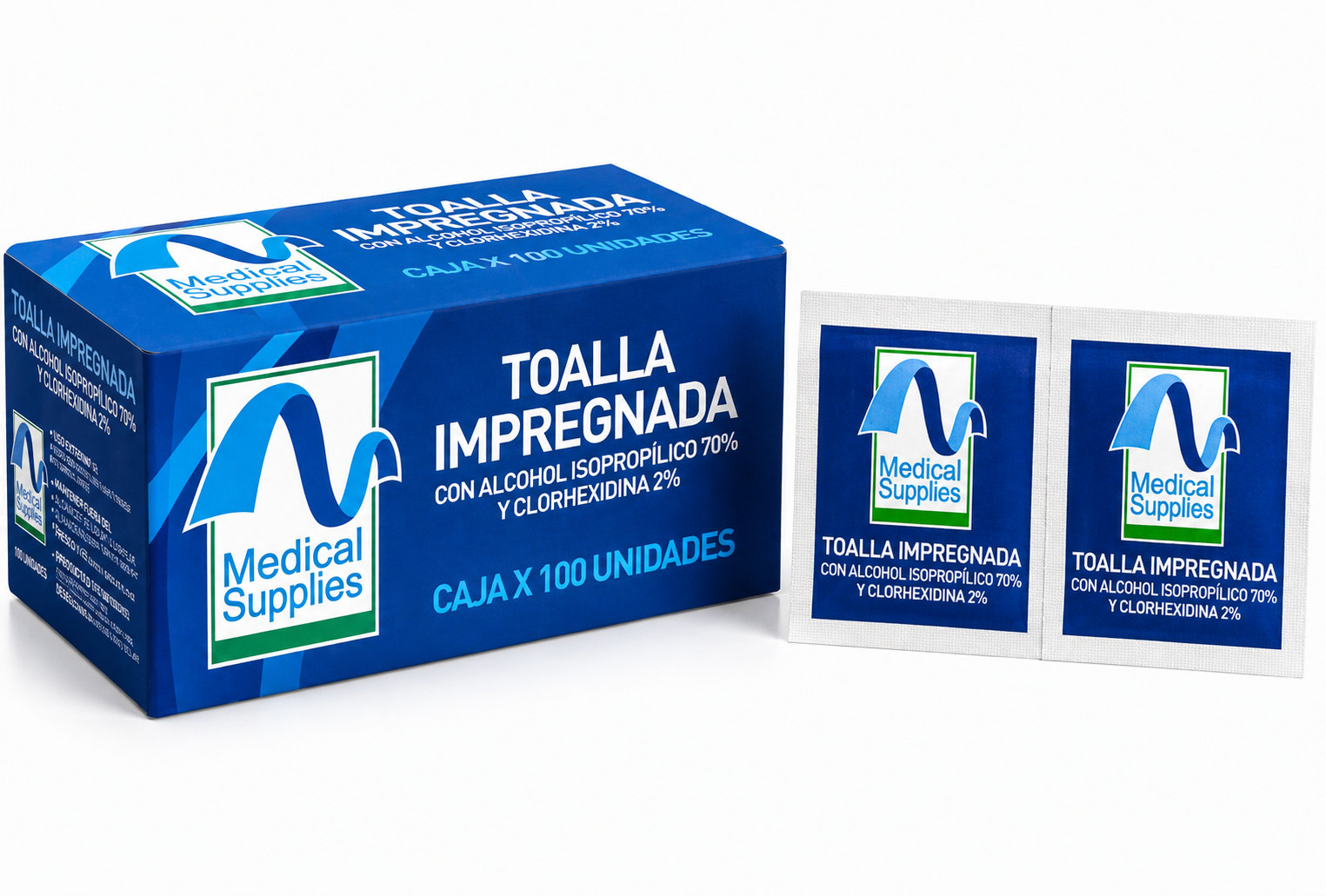 Toalla Antiséptica Isopropílica 70% y Clorhexidina 2% - Cja 100 Und