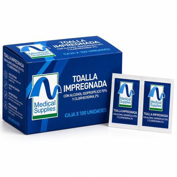 Toalla Antiséptica Isopropílica 70% y Clorhexidina 2% - Cja 100 Und