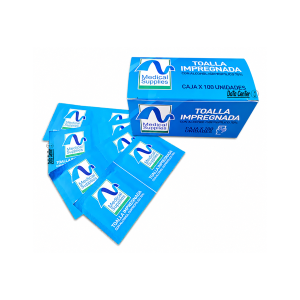 Toalla antiséptica con alcohol isopropílico al 70% Medical Supplies caja por 100 unidades para limpieza y desinfección