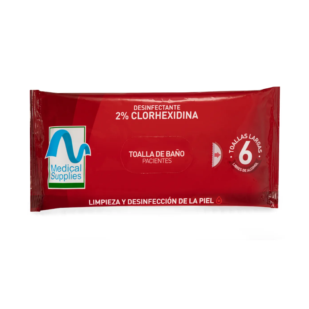 Toalla de baño desinfectante con clorhexidina 2% paquete x 6 unidades para higiene y limpieza corporal