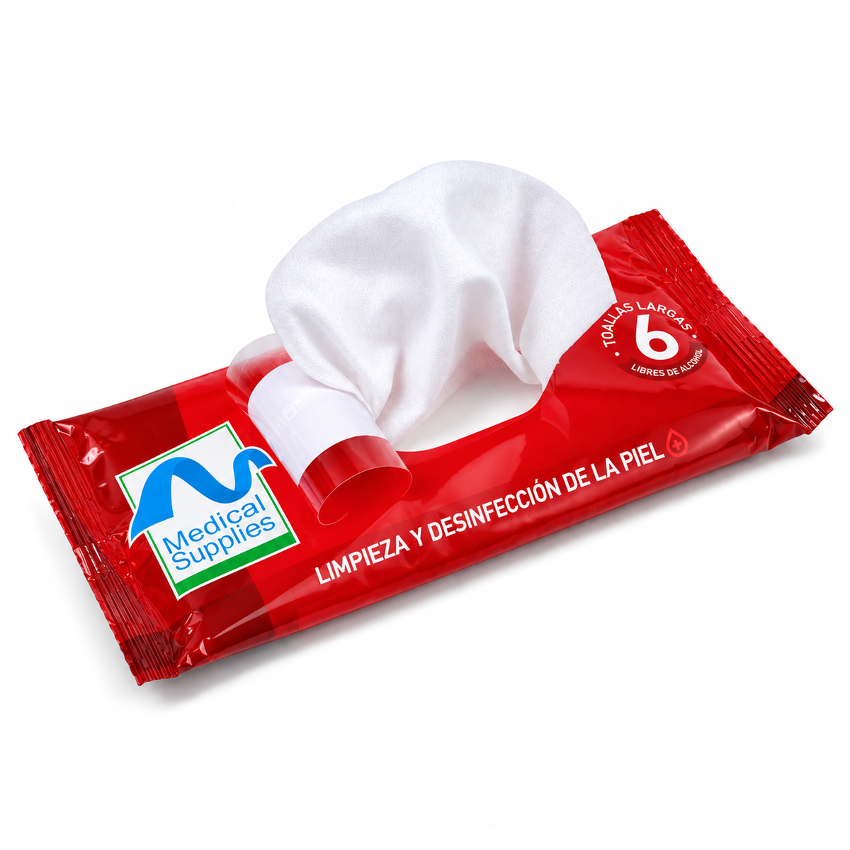 Toalla de baño desinfectante con clorhexidina al 2%, paquete de 6 unidades para higiene y preparación antiséptica.