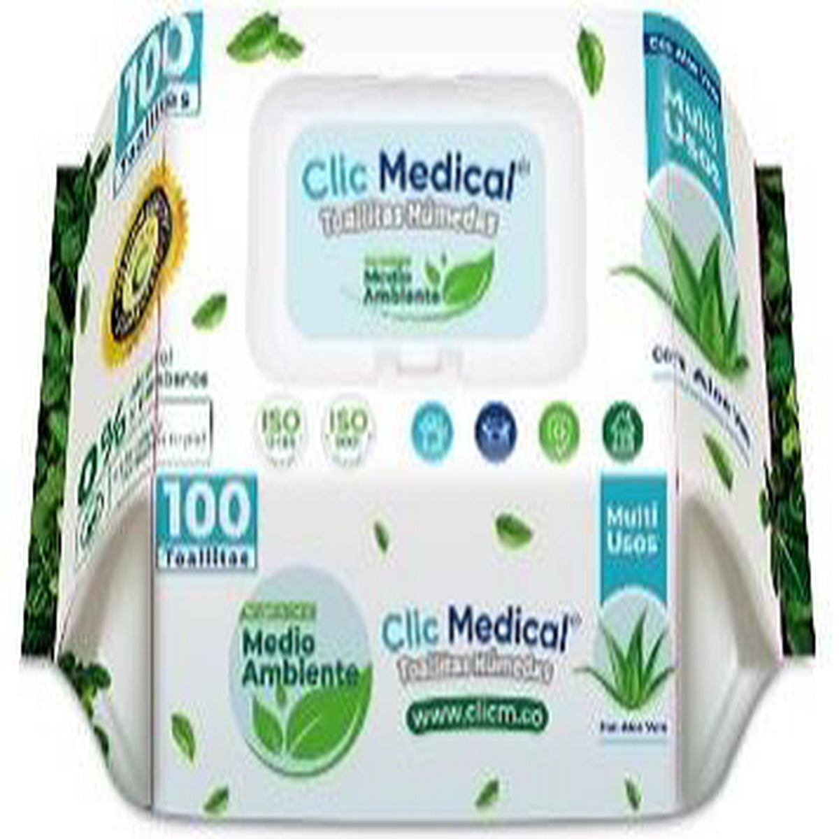 Toallitas húmedas Clic Medical con Aloe Vera, 25 unidades, fabricadas en tela no tejida blanca, 15 cm x 20 cm, hipoalergénicas y suaves.