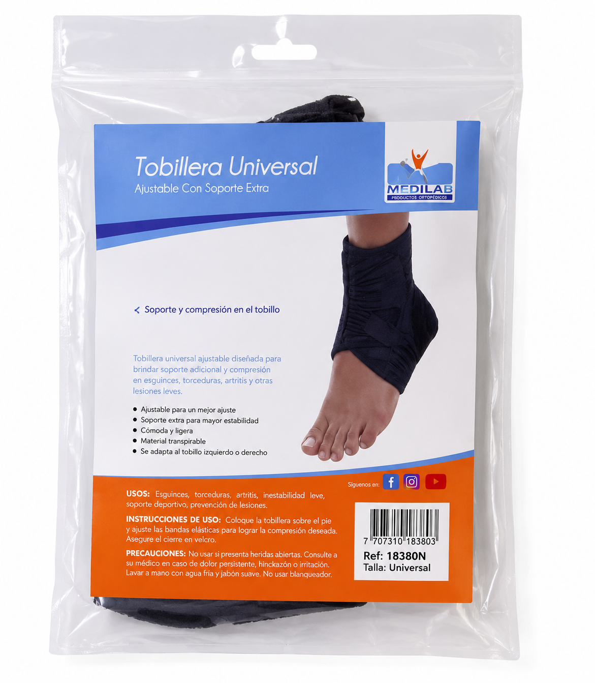 Tobillera Universal 18380N Ajustable Con Soporte Extra