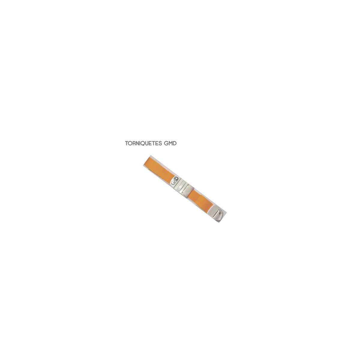 Torniquete elástico naranja de 48x2.6 cm, modelo GMD-6351-7, diseñado para uso médico y de emergencia.