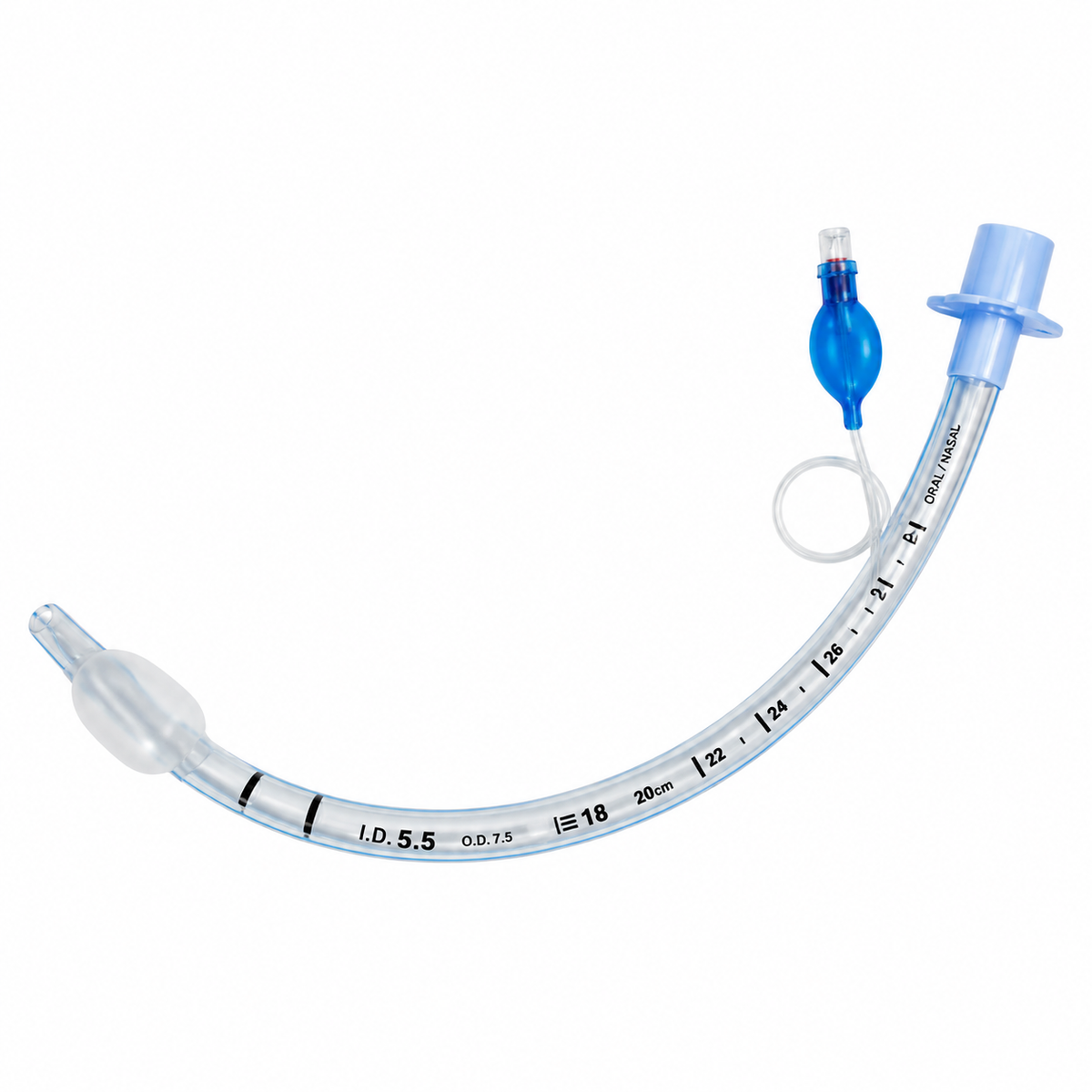 Tubo endotraqueal Life Care 5.5F con balón, diseñado para procedimientos de manejo y aseguramiento de la vía aérea.