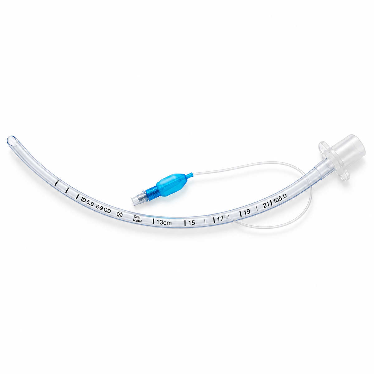 Tubo endotraqueal Allmed 8.5 con balón para manejo de la vía aérea y procedimientos médicos.