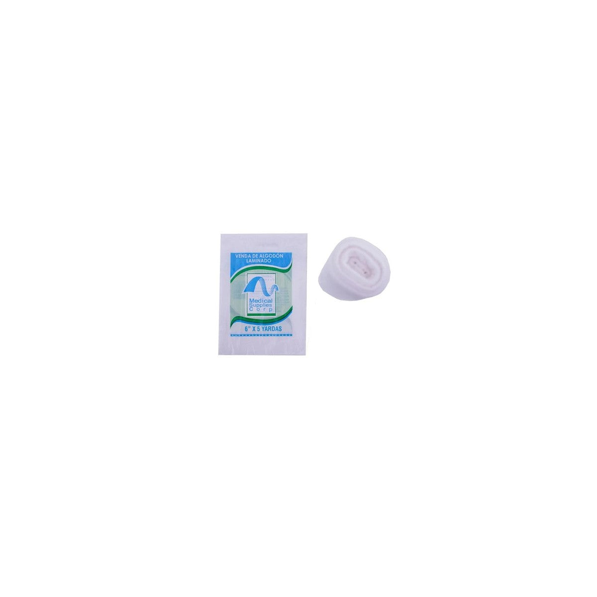 Venda de algodón laminado estéril de 6x5 yardas, color blanco, ideal para uso médico y curaciones.