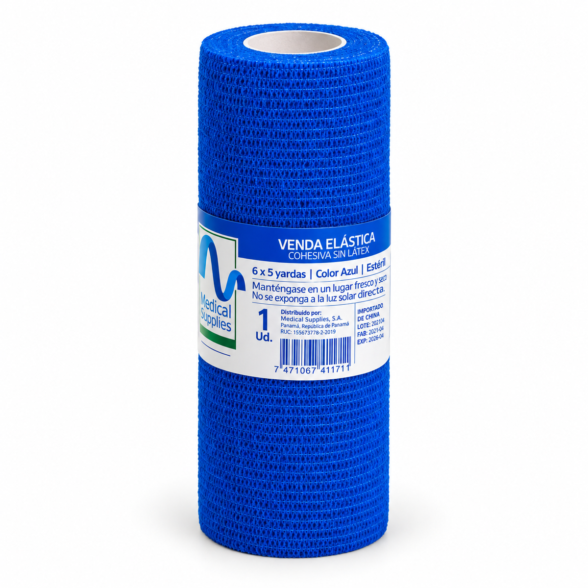 Venda cohesiva azul Medical Supplies Corp. de 6 pulgadas x 5 yardas para fijación y soporte de vendajes.