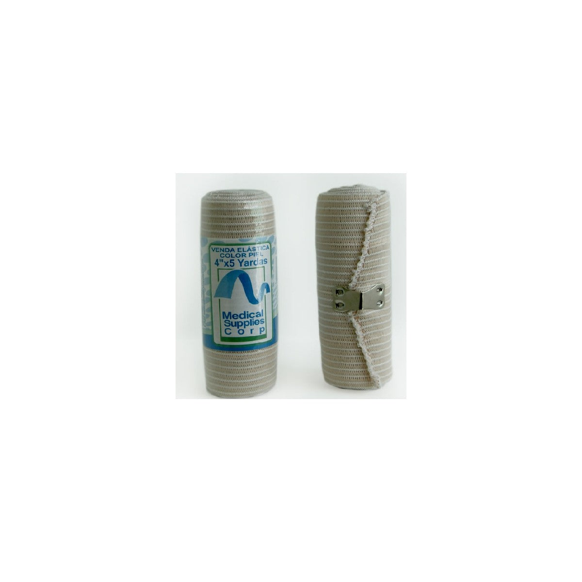Venda elástica de 4" x 5" de la marca Medical Supplies, fabricada en material elástico, color beige, ideal para soporte y compresión.