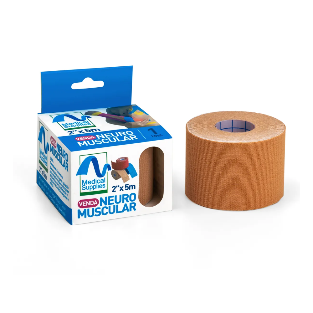 Venda kinesiológica neuromuscular color piel de 2x5 metros Medical Supplies para soporte muscular y recuperación deportiva