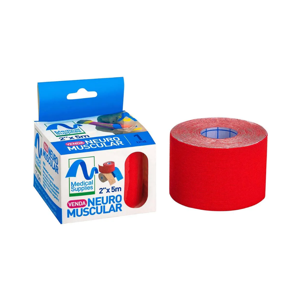 Venda kinesiológica neuromuscular roja de 2x5 metros Medical Supplies para soporte muscular y recuperación deportiva