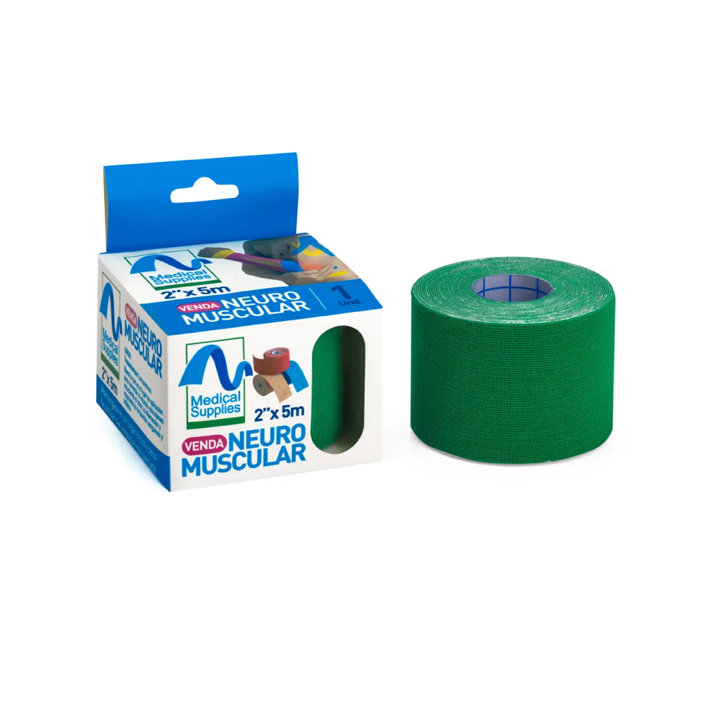 Venda kinesiológica neuromuscular verde de 2x5 metros Medical Supplies para soporte muscular y recuperación deportiva