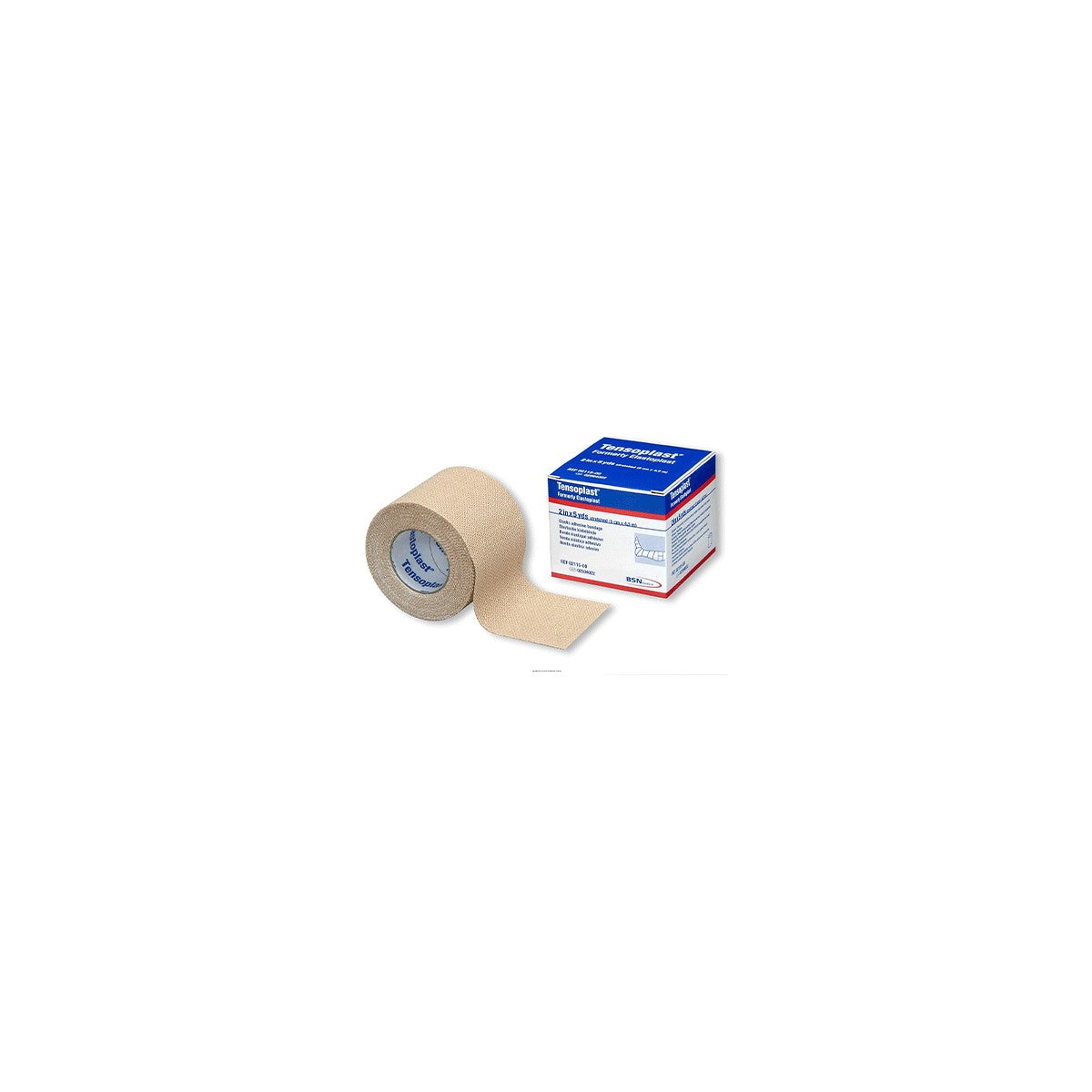 Venda adhesiva elástica Tensoplast de 5.0 cm de ancho y 4.5 m de largo, color piel, ideal para soporte y compresión.