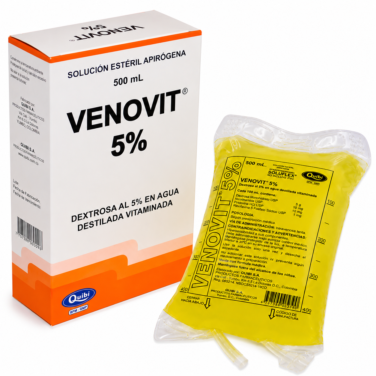 Venovit 5% A.D bolsa intravenosa 500 mL con complejo B x unidad para hidratación y soporte vitamínico hospitalario